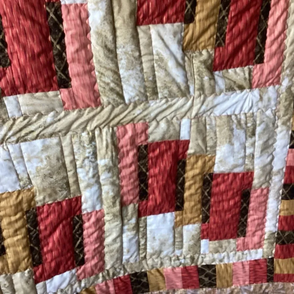 NWT. Hand Crafted Quilt in Pumpkin, Apricot, Browns and Golds